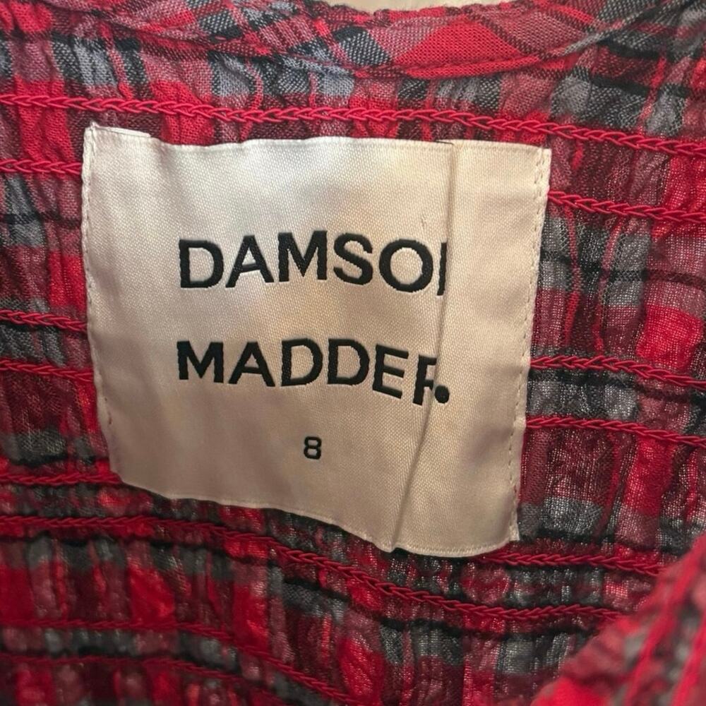 Damson Madder 100% Cotton Red Black Plaid Blouse Top Size UK 8 US 4 Small - Picture 3 of 7